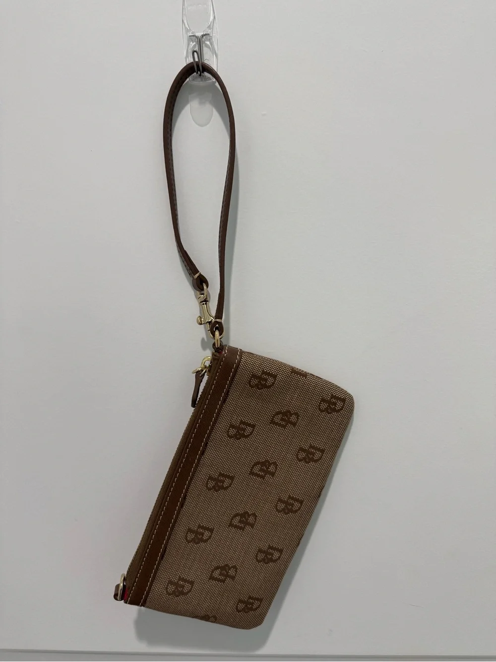 Dooney & Bourke signature monogram large wristlet in khaki brown canvas NWOT